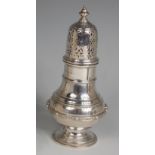 A silver pedestal lighthouse sugar caster, having finial topped pierced dome cover, 6.