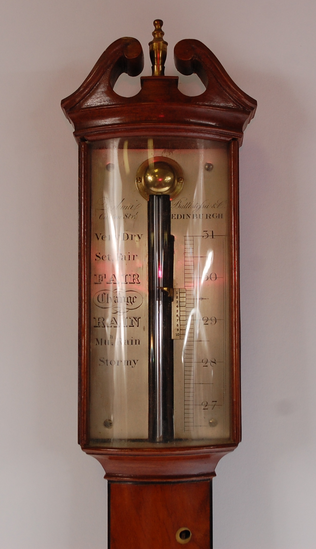 An early 19th century walnut bowfront stick barometer, the silvered dial signed 'Lerboni, - Image 2 of 7