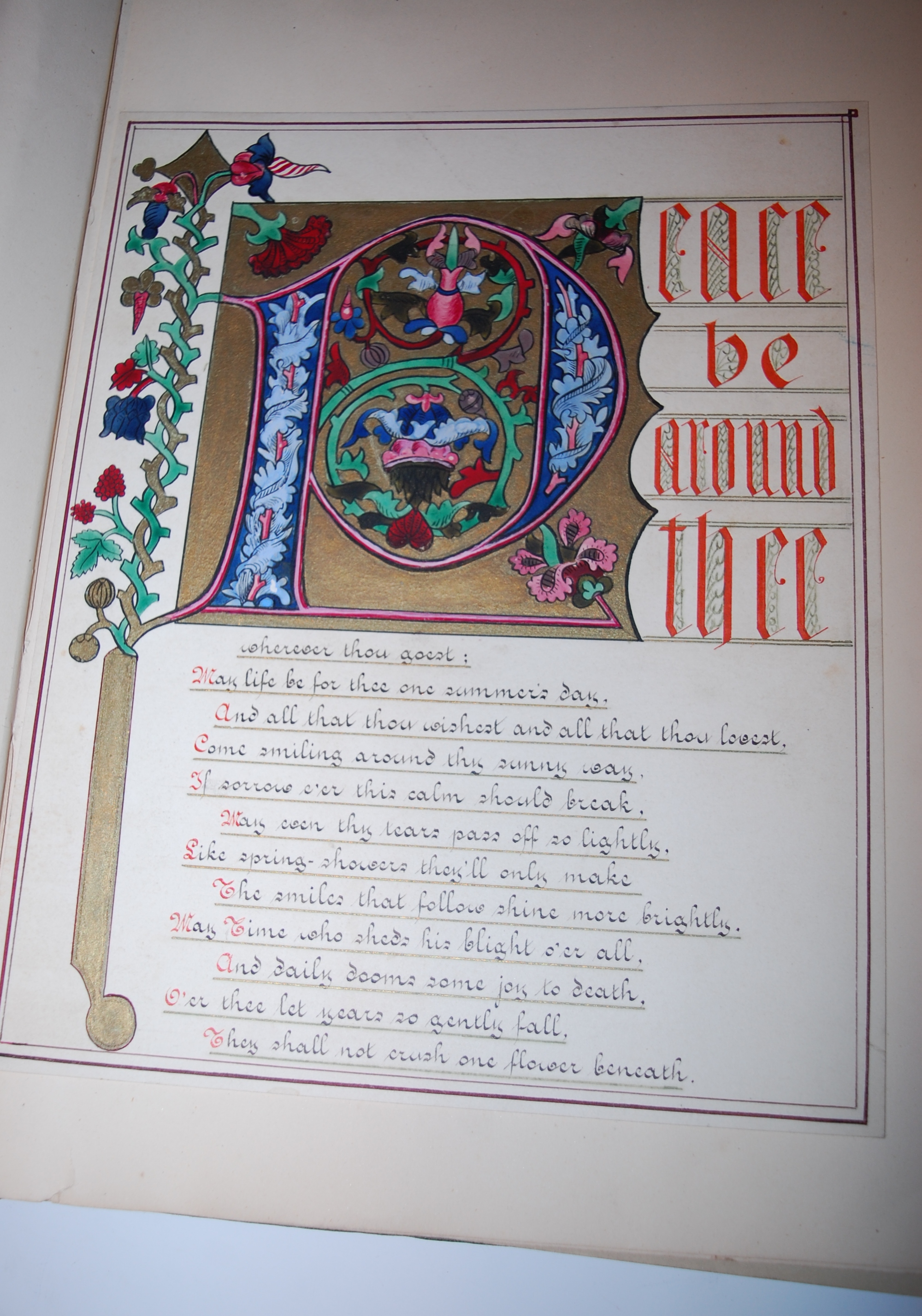 Folio album containing 14 Victorian illuminated sheets in medieval style, with calligraphy, - Image 3 of 19