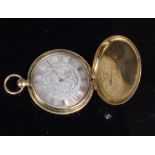 A late 19th century continental yellow metal cased full hunter gents pocket watch,