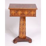 An early Victorian Irish Killarney marquetry pedestal work table,