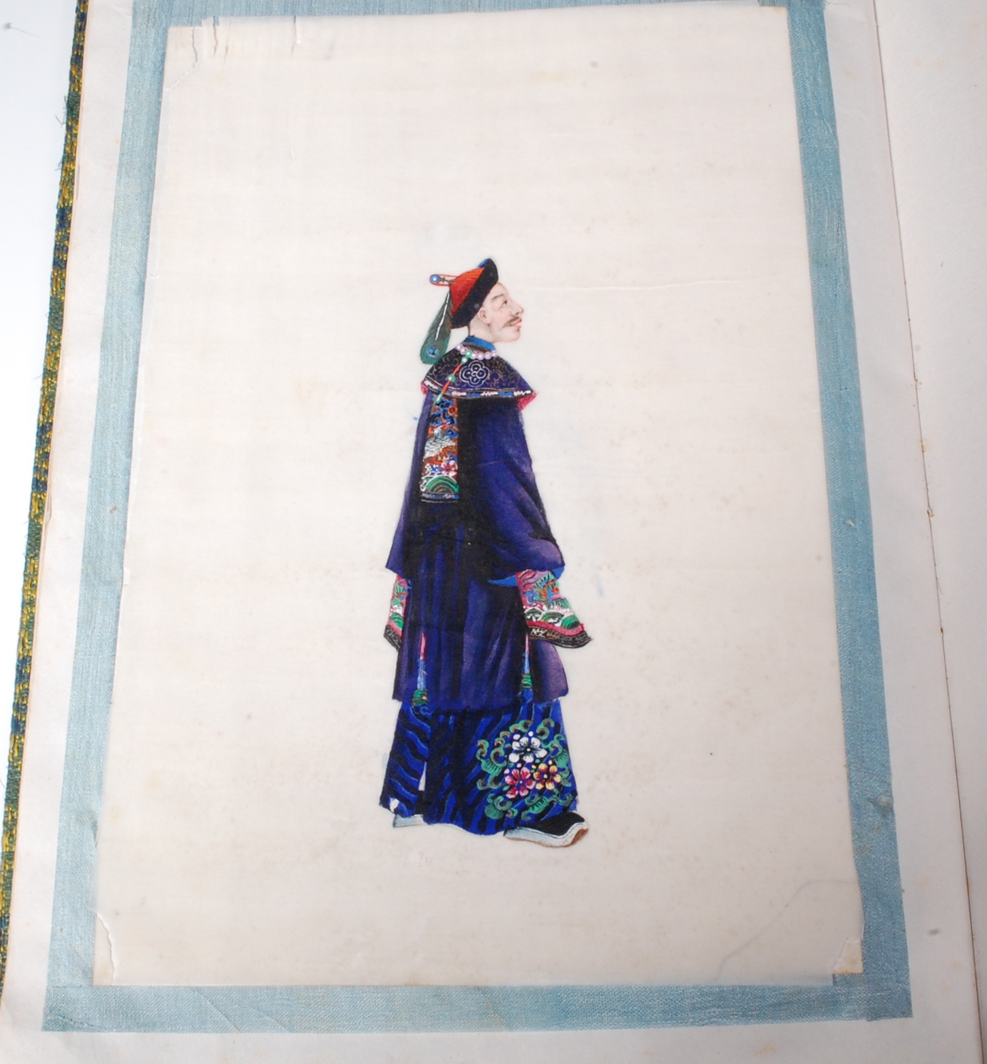 Two Chinese cloth covered scrap albums containing late Qing Dynasty pith paintings, - Image 2 of 19