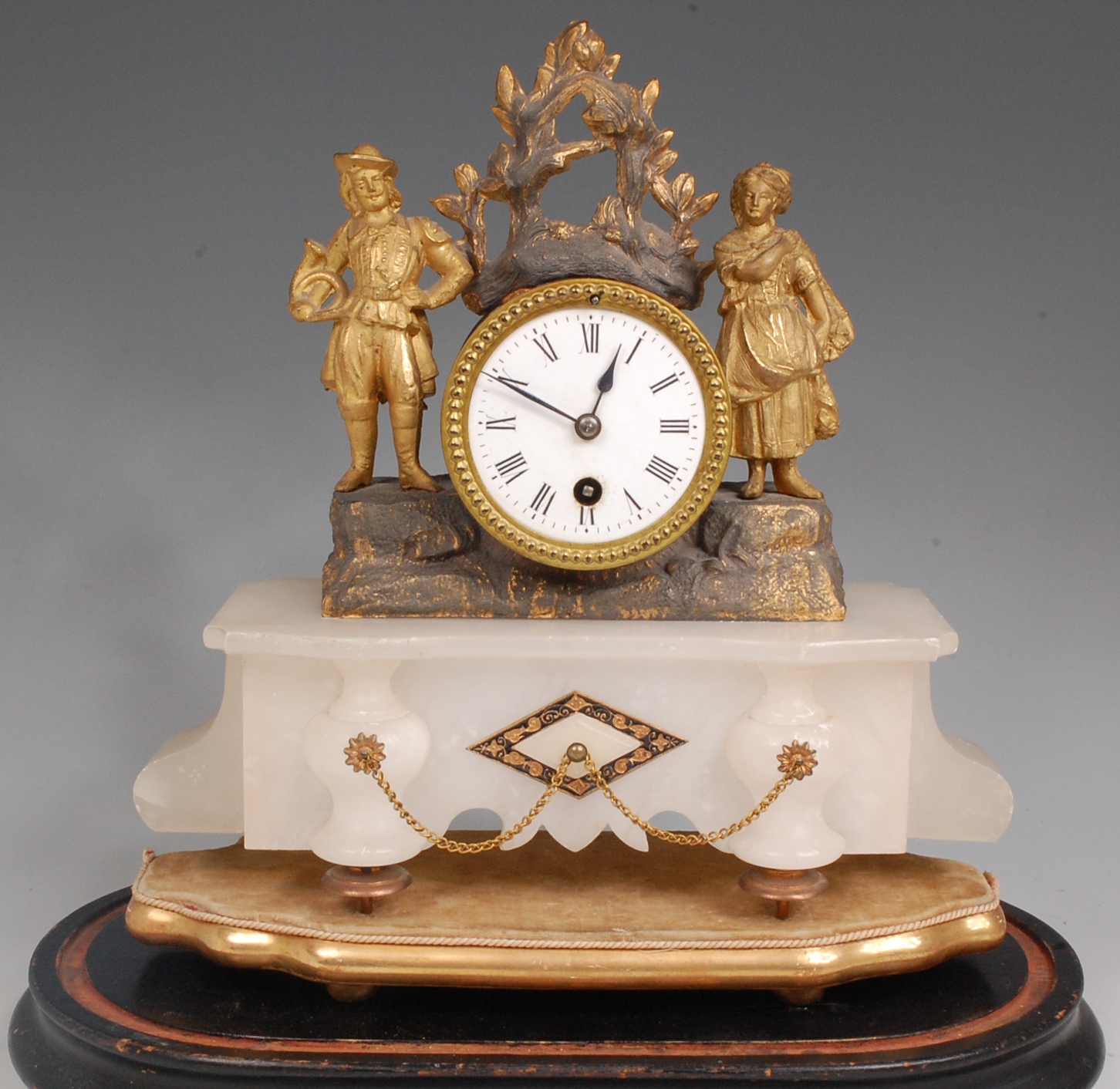 A late 19th century French gilt metal and alabaster mantel clock, - Image 2 of 2