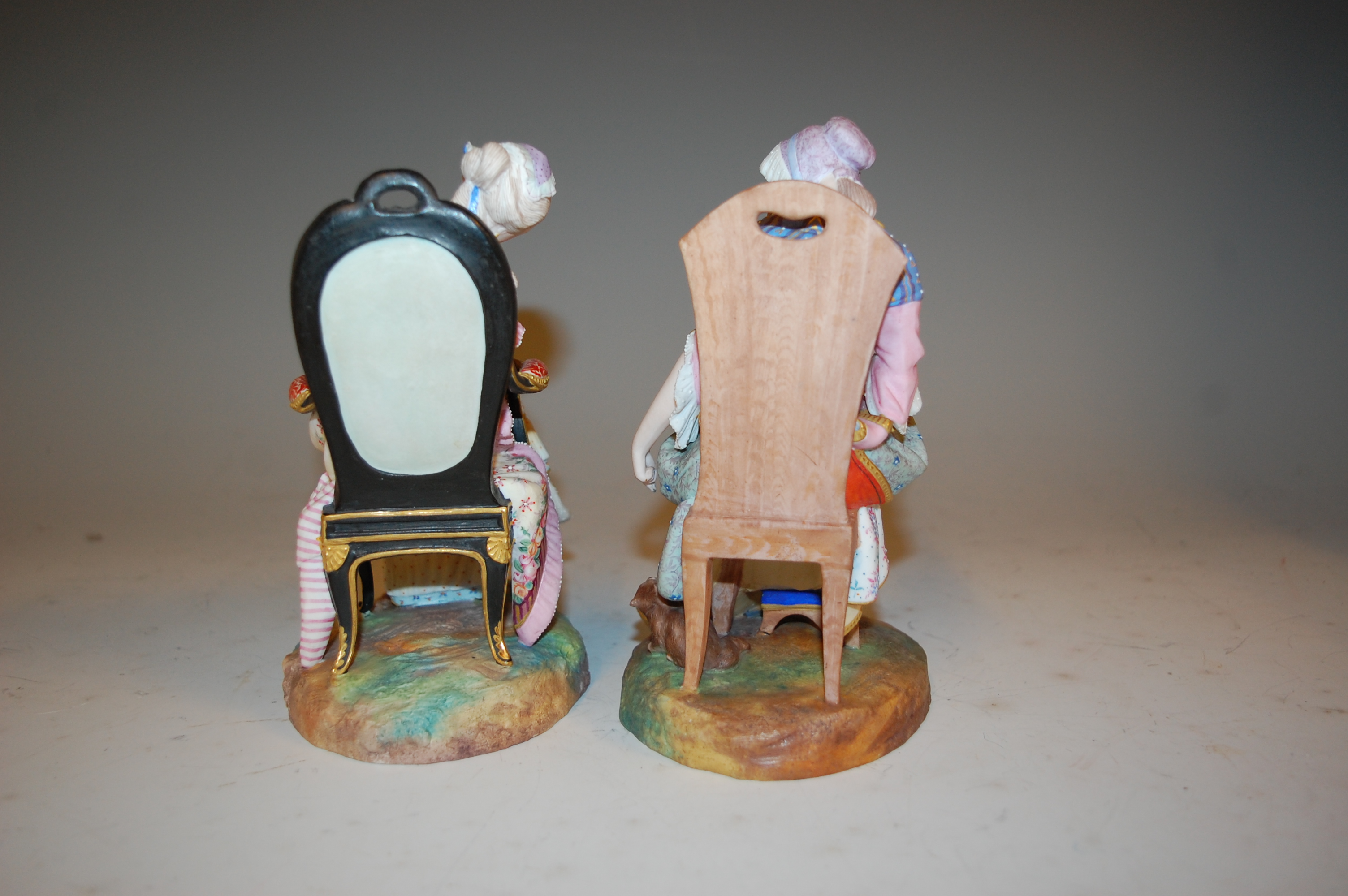A pair of Victorian George Jones bisque figures, modelled as seated maidens, one with attendant cat, - Image 11 of 13