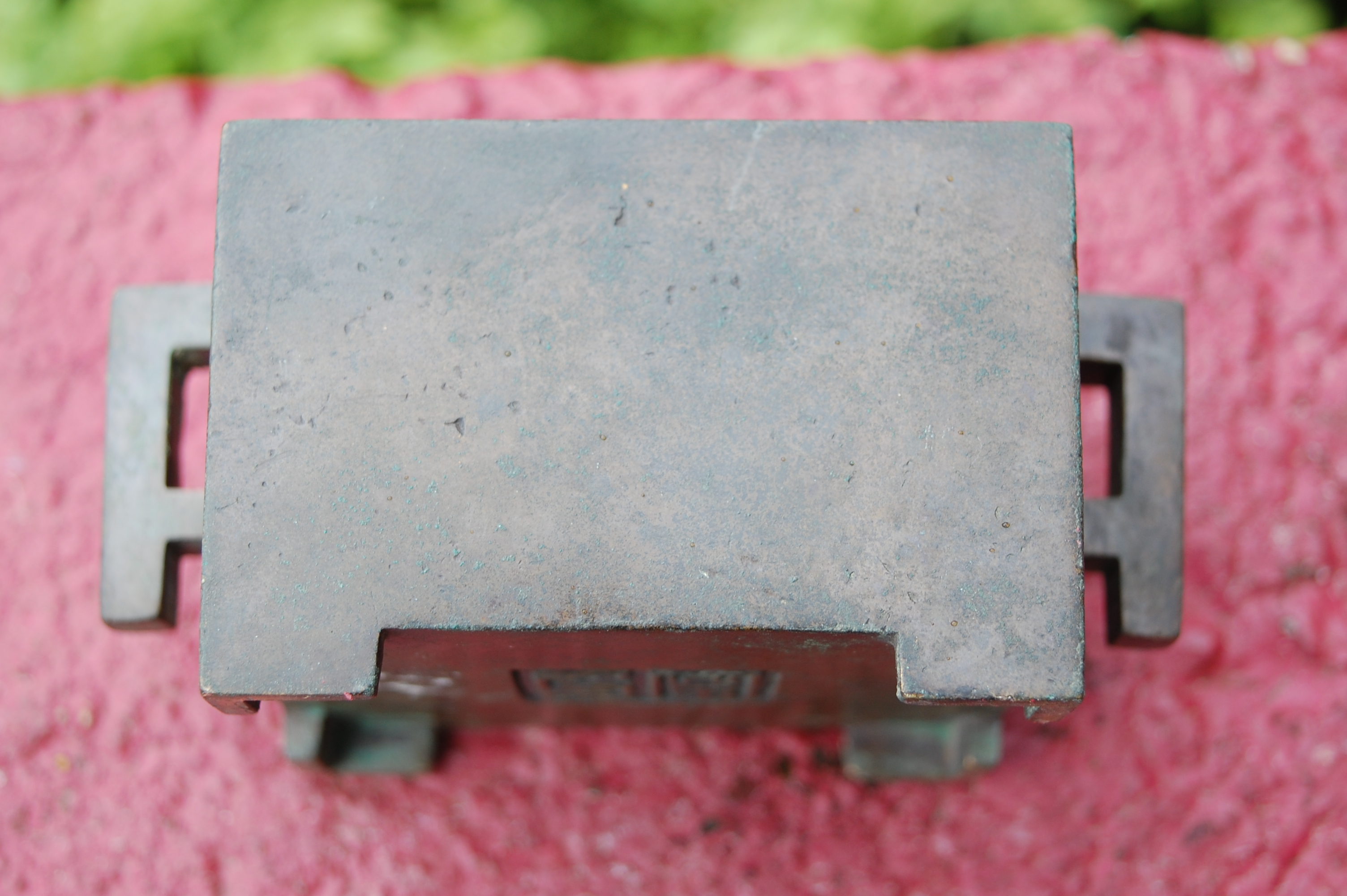 A Chinese bronze rectangular censor, having twin square handles and raised on low feet, - Image 10 of 13