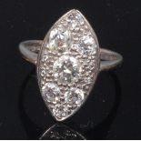 An Art Deco 18ct white gold and diamond cocktail ring,