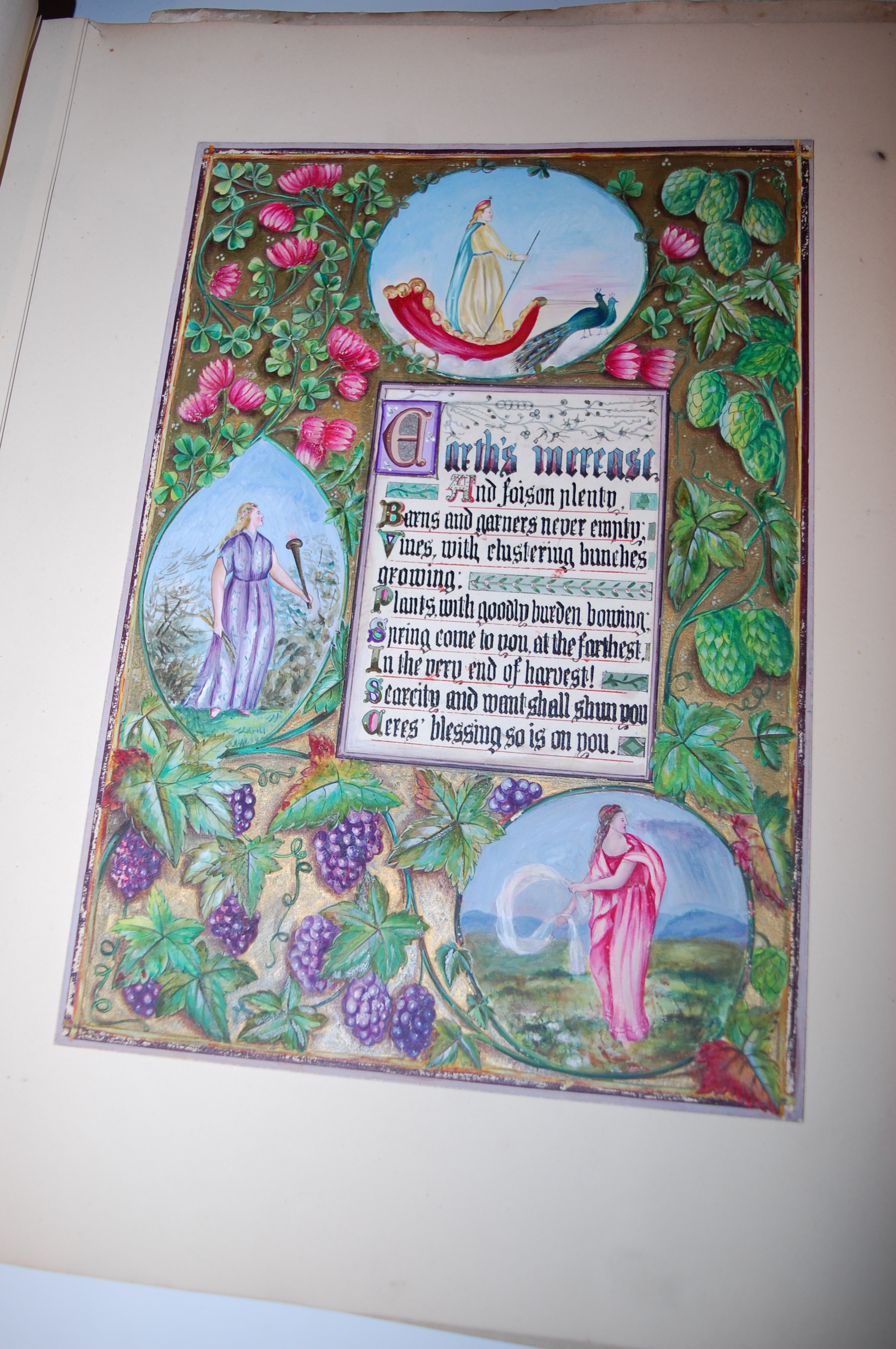 Folio album containing 14 Victorian illuminated sheets in medieval style, with calligraphy, - Image 4 of 19