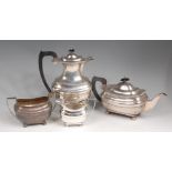 A Regency style silver four piece tea and coffee service, comprising; ebony handled coffee pot,