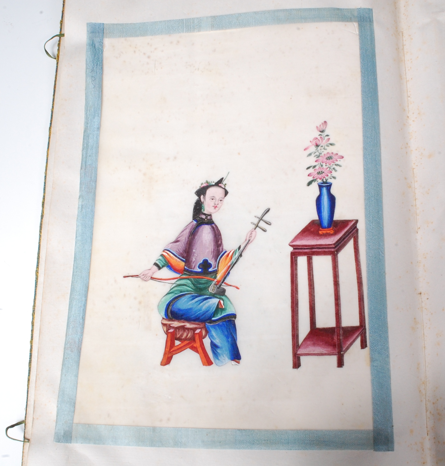 Two Chinese cloth covered scrap albums containing late Qing Dynasty pith paintings, - Image 5 of 19