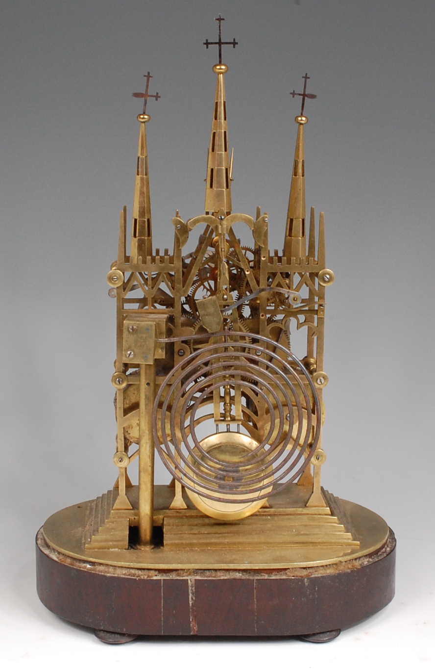 Robert Gidney of Norwich circa 1830 brass cathedral skeleton clock, having signed silvered dial, - Image 4 of 4