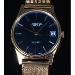 A gents Raymond Weil of Geneve gilt metal cased dress watch, having signed blue dial, baton markers,