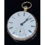 A mid-Victorian 18ct gold cased gents open faced pocket watch, having unsigned white enamel dial,