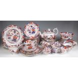 An early 19th century Minton Amherst Japan pattern part tea service, comprising; teapot (riveted),