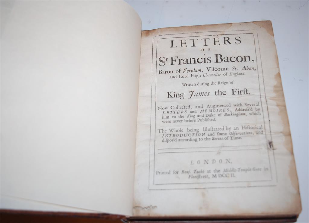 BACON Francis, Letters... Written during the Reign of King James the First, London, Benj. - Image 2 of 4