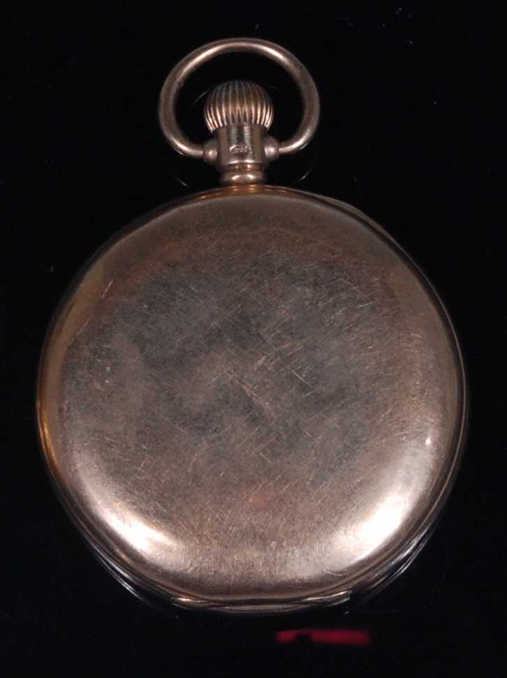 A 9ct gold cased gents open faced pocket watch, the white enamel dial with subsidiary seconds dial, - Image 2 of 2