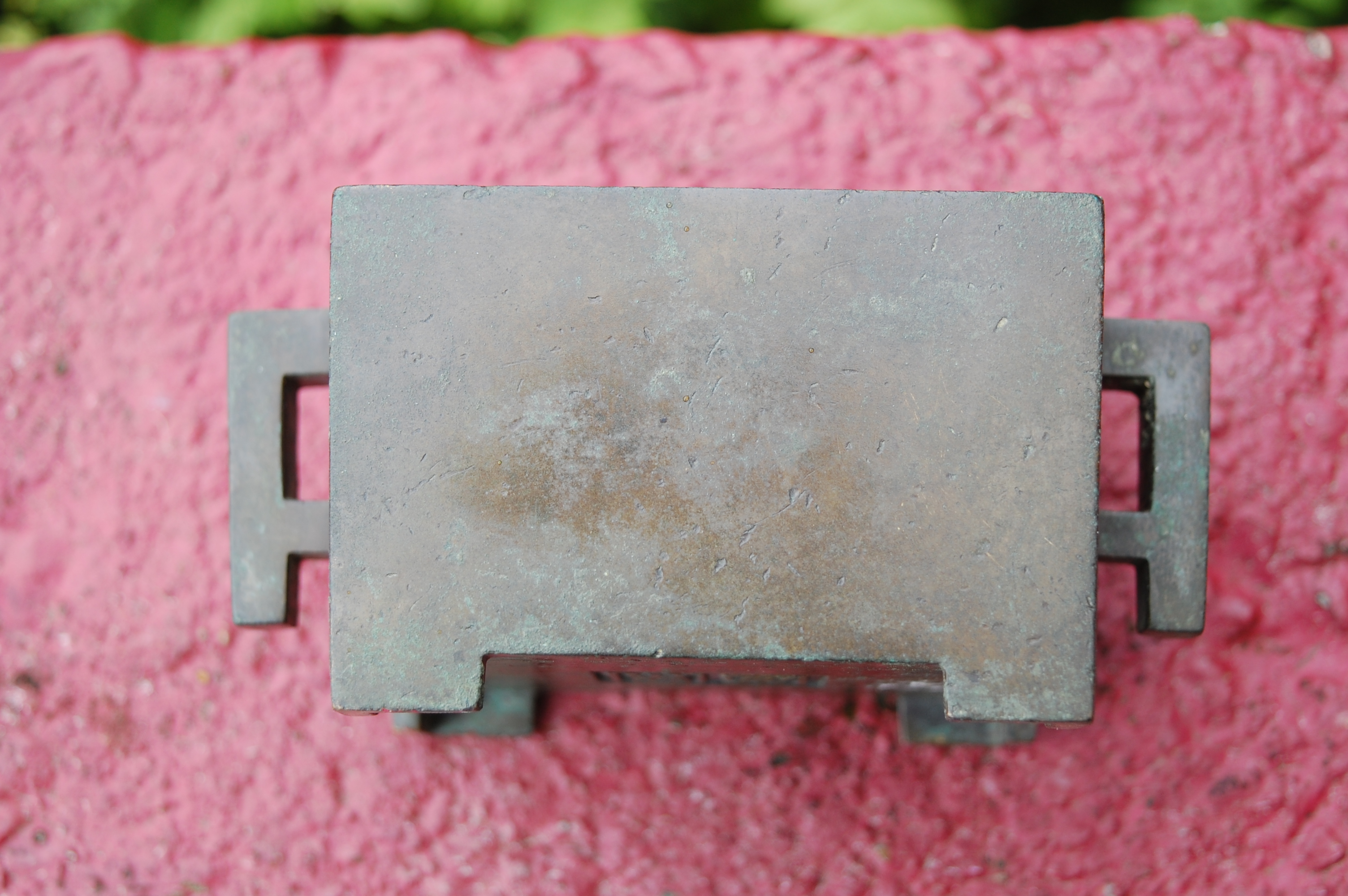A Chinese bronze rectangular censor, having twin square handles and raised on low feet, - Image 9 of 13