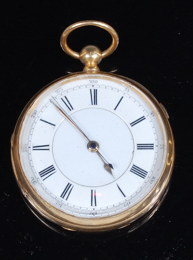 A late Victorian 18ct gold cased gents open faced pocket watch,