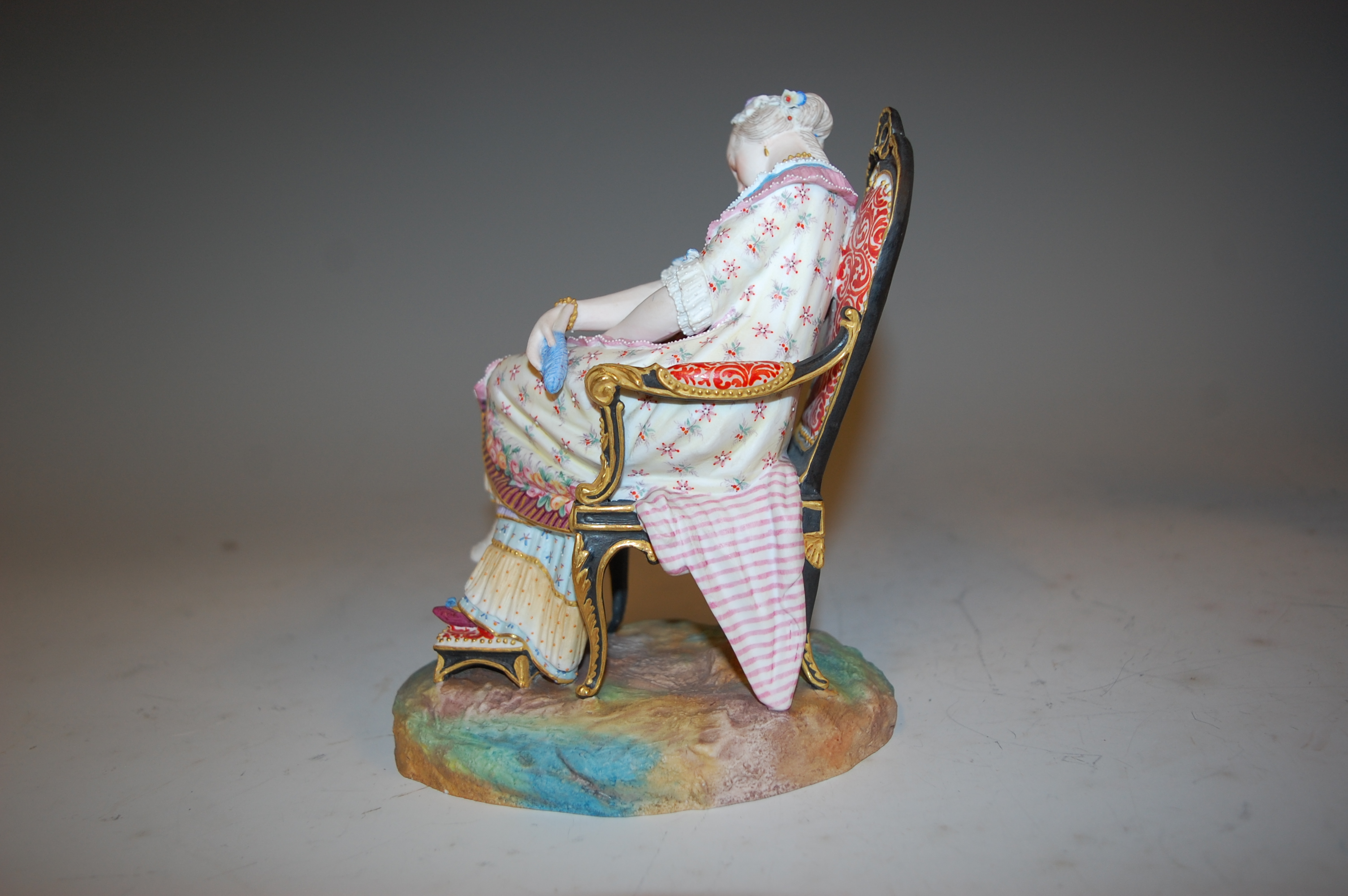 A pair of Victorian George Jones bisque figures, modelled as seated maidens, one with attendant cat, - Image 7 of 13