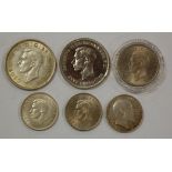 Great Britain, mixed lot of six Edward VII and George VI coins to include; 1902 Edward VII florin,