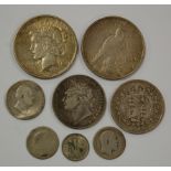 Mixed lot of British and American silver coins to include; 1820 George IV half crown ,