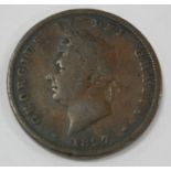 Great Britain, 1827 penny, George IV laureate head, rev.