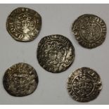 England, five hammered coins to include; 2x Edward I silver pennies,