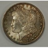 USA 1885 silver Morgan dollar, obv. Liberty head above date, rev.