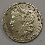 USA, 1889 silver Morgan dollar, obv. Liberty head above date, rev.