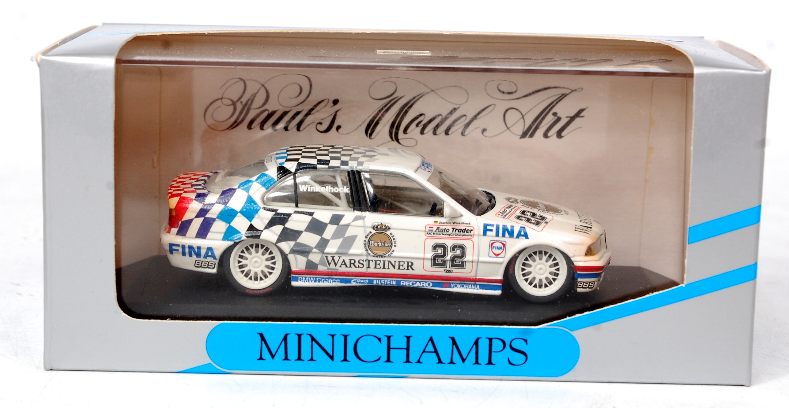 Minichamps 1/43rd scale diecast model of a BMW 318i Team Schnitzer British Champion 1993,