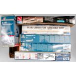 10 assorted mixed scale plastic aircraft kits, mixed manufacturers to include Italeri, Academy, AMT,