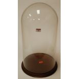 A glass dome on circular wooden plinth,