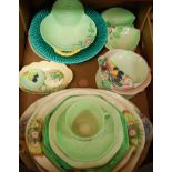 A box of miscellaneous china to include; Carltonware cups and saucers, Carltonware leaf dishes,