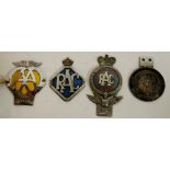 Four various mid 20th century car badges to include the Old Culfordonians Motor Club, AA,