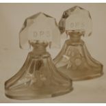 A pair of early 20th century glass scent bottles each stopper etched with the initials BPS