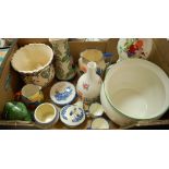 A box of miscellaneous china to include; Royal Doulton Norfolk pattern jug,