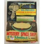 Marx Toys Mystery Spaceship, boxed, together with a twin Navy Blinker Code Light by Playcraft,