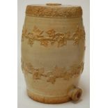 A Victorian salt glazed stoneware barrel with applied leaf and berry decoration Condition