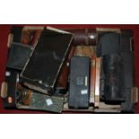 A box of assorted cameras and accessories to include Kodak Autographic No.