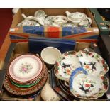 Two boxes of miscellaneous china to include; Indian Tree pattern dinnerwares,