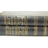 Two Victorian leather bound volumes of the holy bible