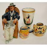 Three Quimper ware items and a Doulton figure (4)