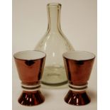 An etched glass bottle vase together with a pair of Royal Worcester porcelain goblets (3)