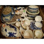 A box of miscellaneous china to include; Victorian blue and white tureens and covers,