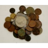 A small collection of Victorian and later English and foreign coinage to include threepenny bit,