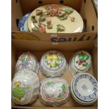 Two boxes of miscellaneous china to include; large Victorian blue and white meat plate,