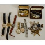 A collection of assorted gents wristwatches together with various clock and pocket watch keys,