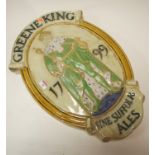 A Doulton Lambeth stoneware Greene King advertising wall plaque designed by George Edward Krugar