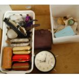 A box of miscellaneous items to include various travel clocks, gents wristwatches,