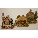 Three various Lilliput Lane models to include Highland Lodge, Honeysuckle Cottage, and The Gables,