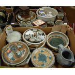 Two boxes of miscellaneous items to include; stoneware part dinner service by Wendy Nolan,